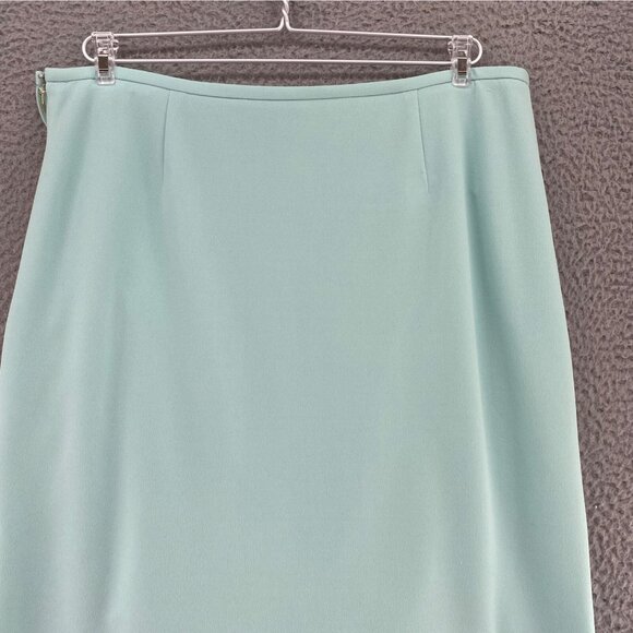 Calvin Klein Skirt Womens 12 Green Below Knee Faux Wrap Ruffle A Line Stretch - Picture 4 of 10